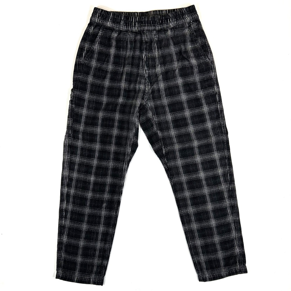 Carhartt WIP Flint Pant Black Grey Plaid Corduroy Relaxed Fit Mens Small